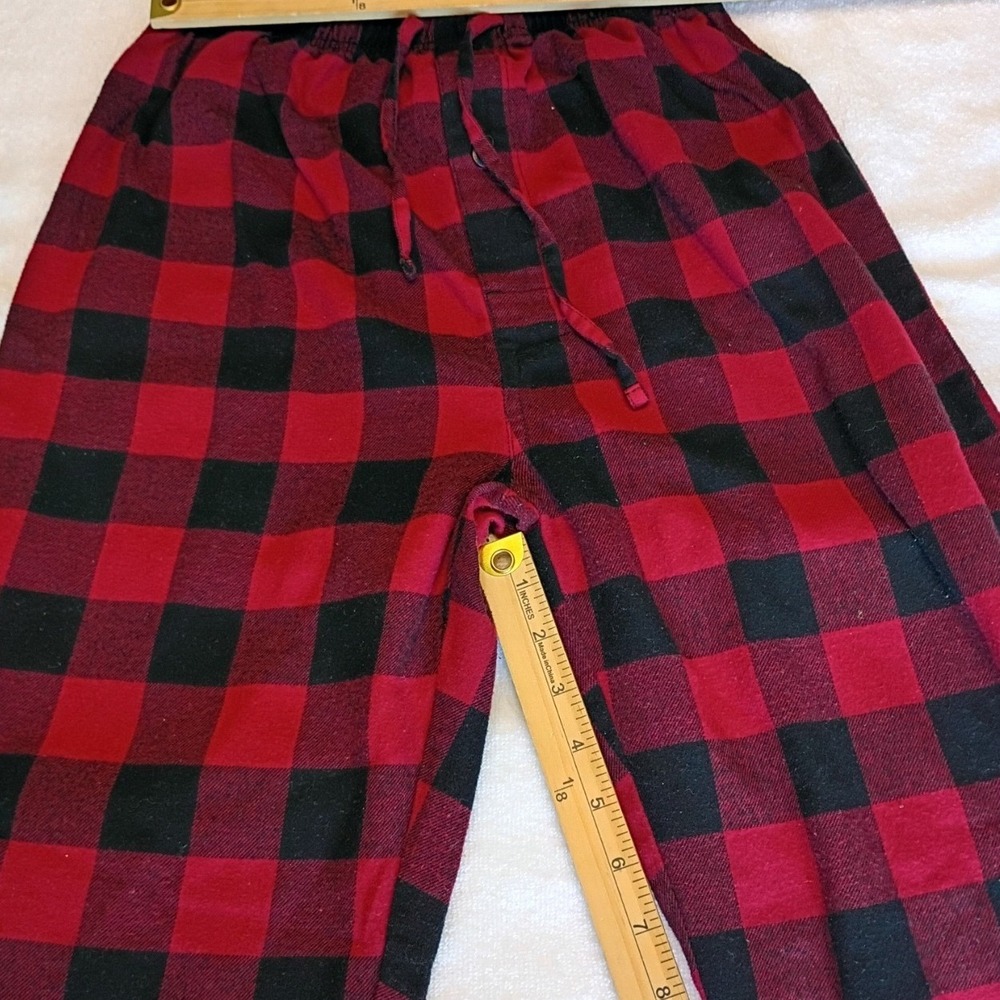 Hanes Pajama Set Mens XL Red Black Excellent Buffalo Plaid Lounge Bottoms & Top